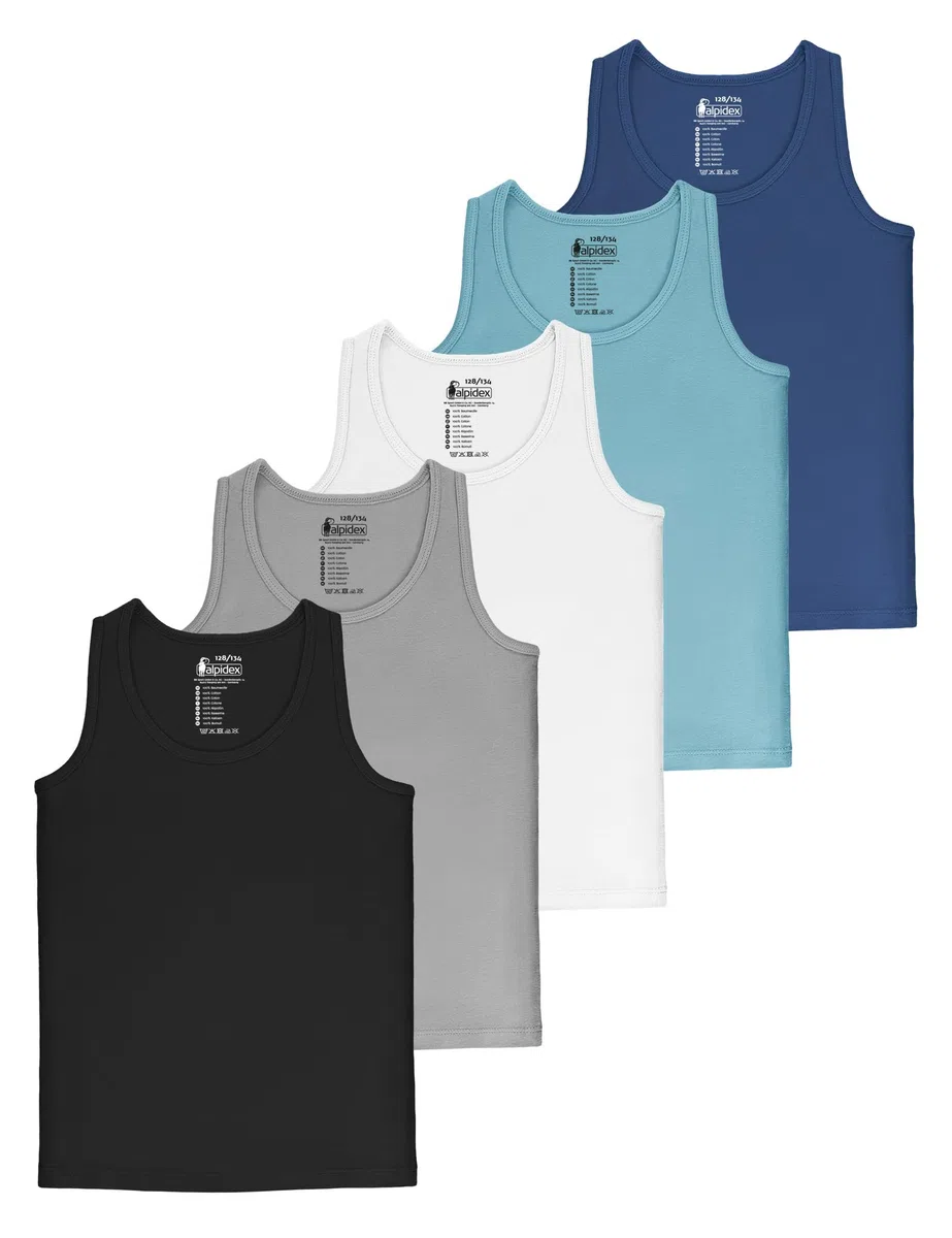 ALPIDEX Jungen Unterhemd 5er Set 100% Baumwolle Tank Top Trägertop Bequeme Classic Achselhemden Ärmellose Kinder Unterhemden