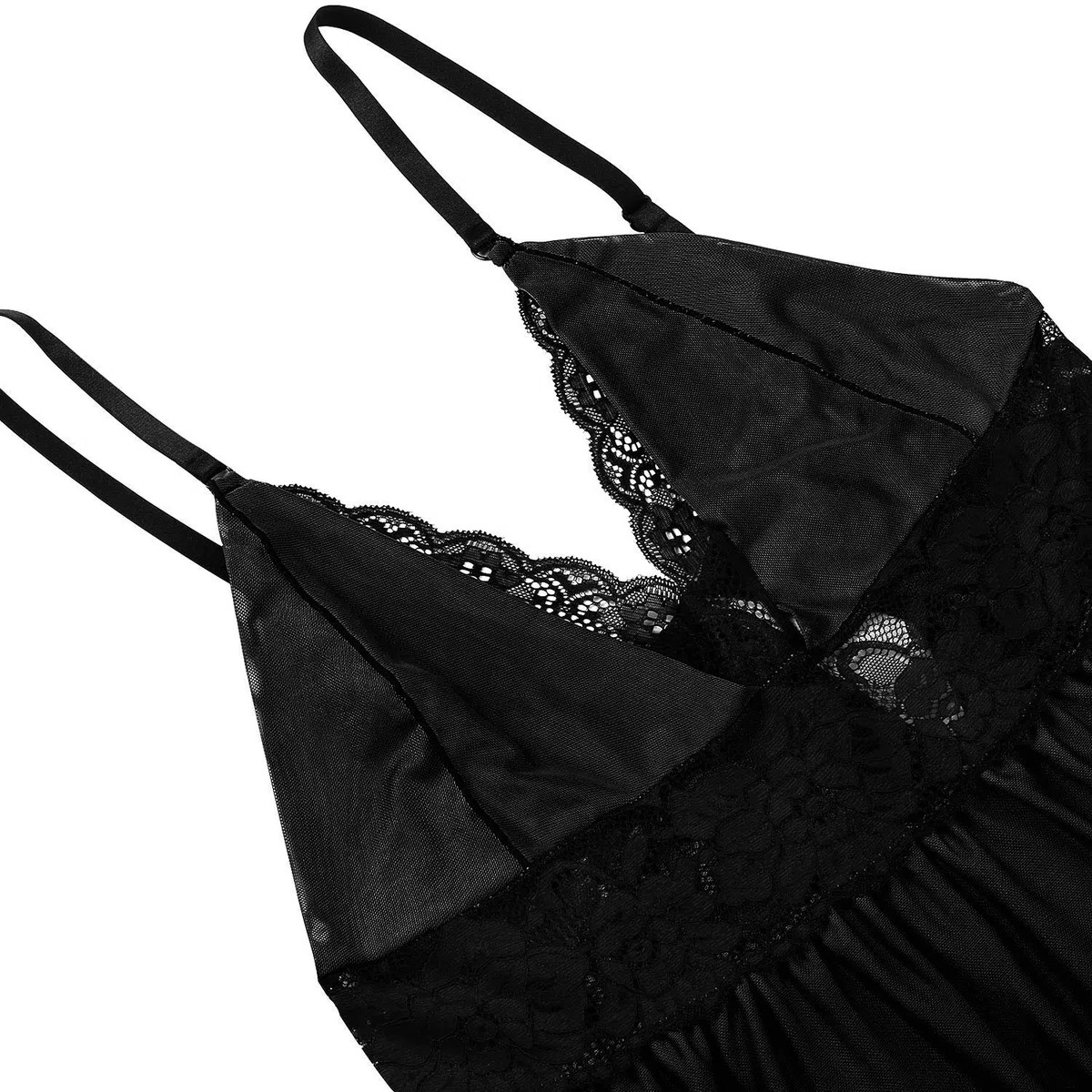 EVELIFE Damen Übergröße Dessous Set Spitze Sexy Chemise Nachtwäsche Babydoll Kleid mit G-String