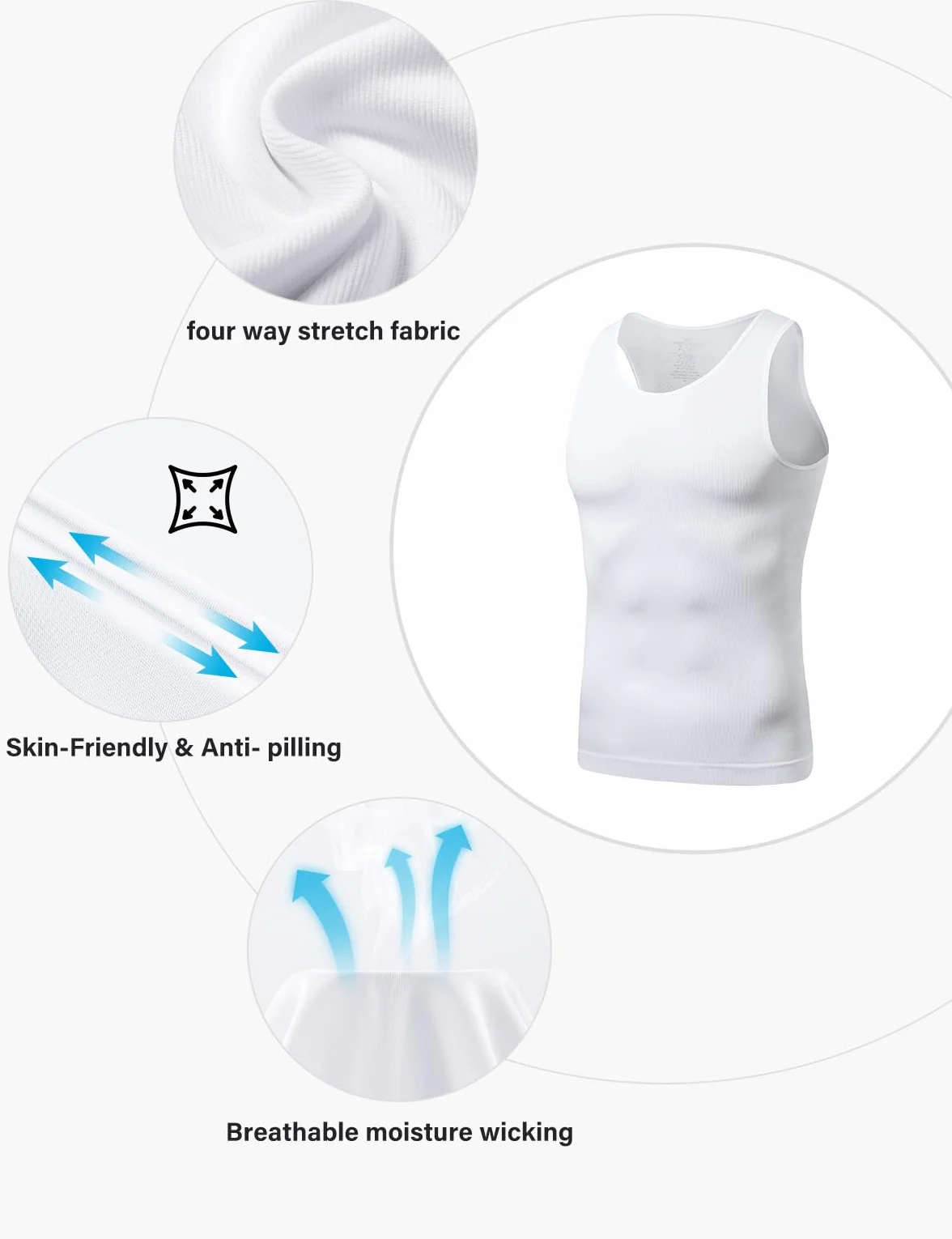 Casey Kevin Shapewear Herren Bauchweg Elastische Ärmellos Tank Top Body Shaper Herren Kompression Unterhemd für Sport & Alltag