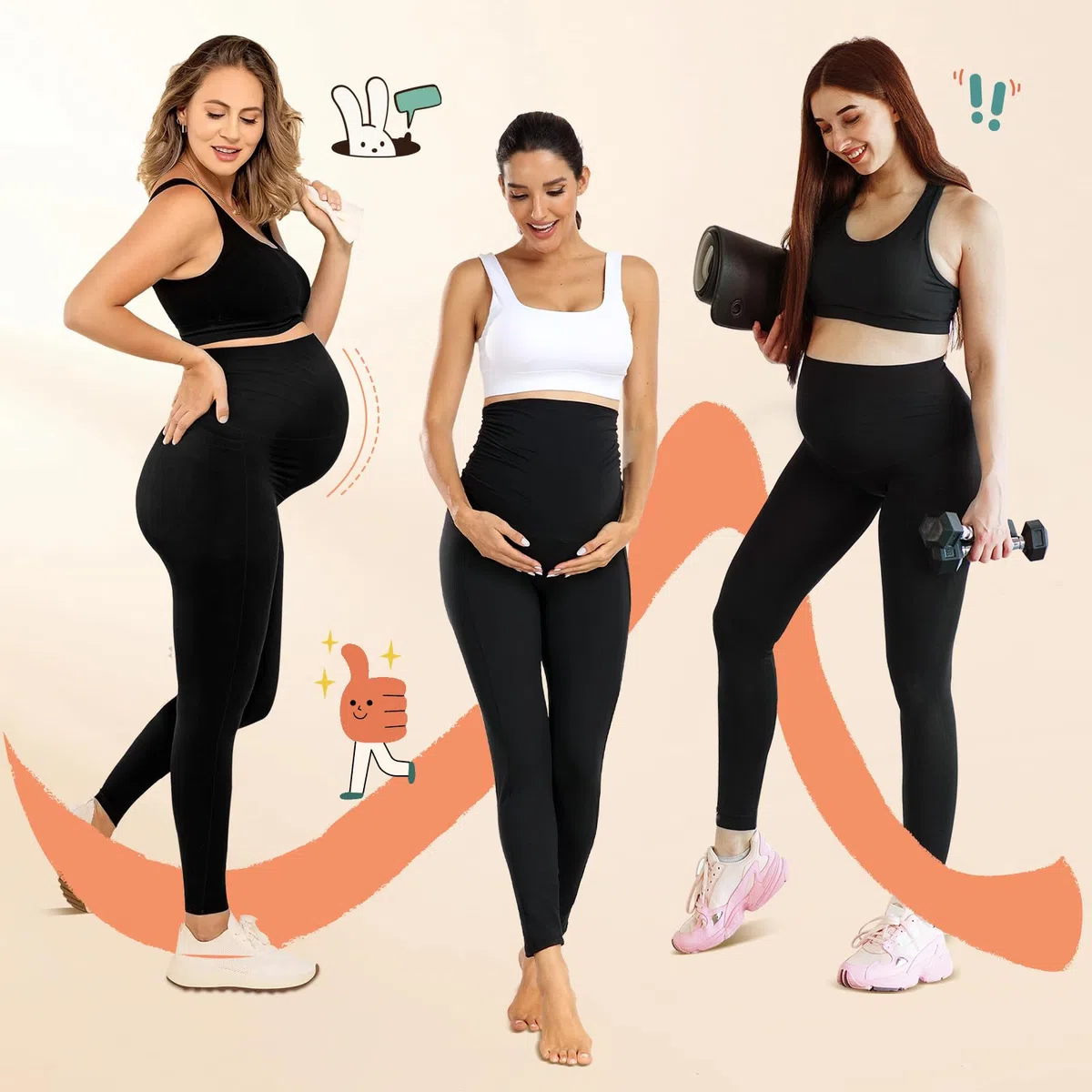 Umstandsleggings mit Taschen Hoher Bund Schwangerschaftsleggings Blickdichte Umstandshose Maternity Leggings für Schwangere Damen Umstandskleidung