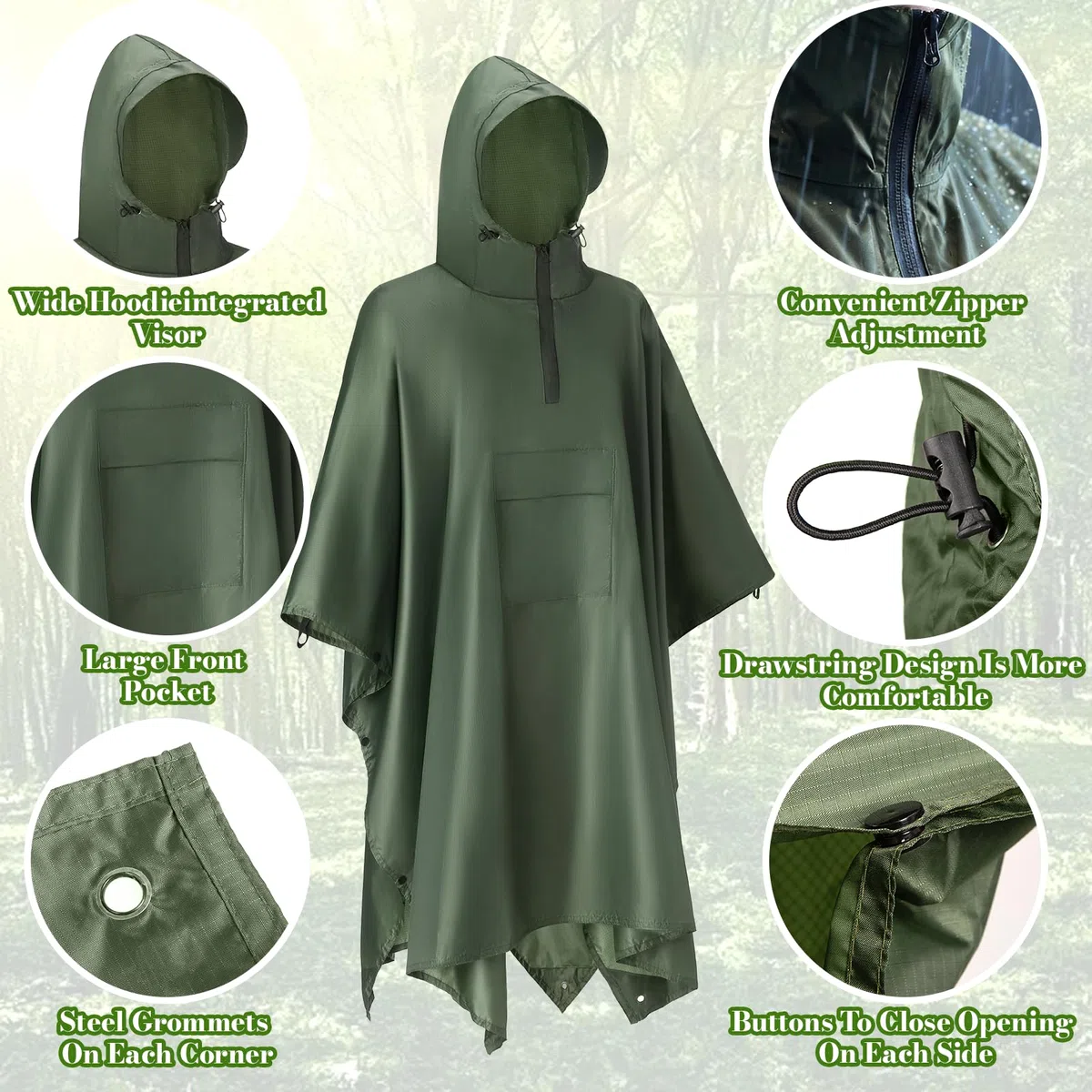 Regenponcho Wasserdicht Wandern Mit Halbzip Leichter Mehrzweck Regencape Mit Rucksack Atmungsaktiv Poncho Herren Damen Hiking Faltbare 3-In-1 Regenmantel Camping