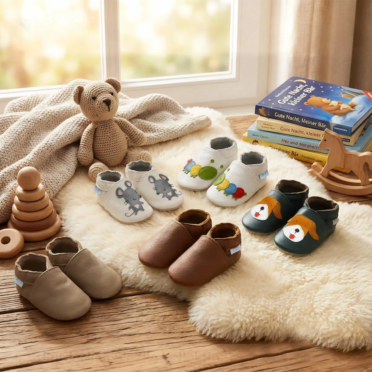 Baby Krabbelschuhe aus Leder Hausschuhe Kleinkind Weiche Lauflernschuhe Baby Barfußschuhe für Jungen Mädchen
