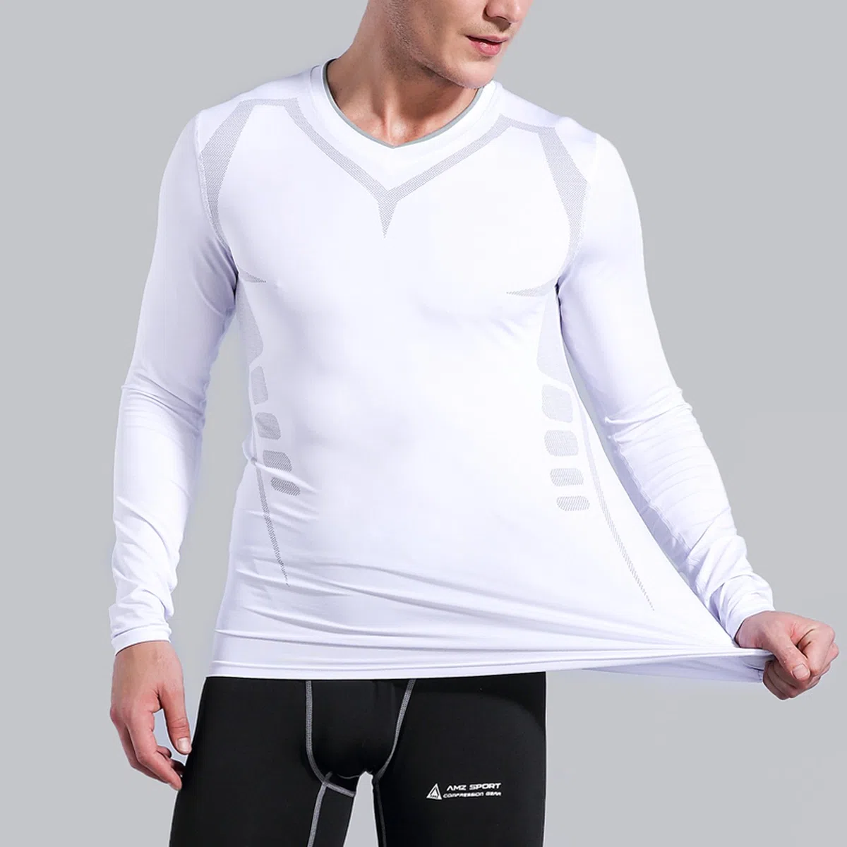 AMZSPORT Herren Kompressionsshirt Langarm Funktionsshirt Laufshirt Sportshirt