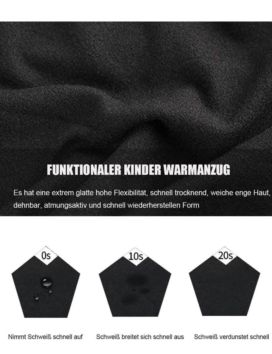 BUYKUD Kinder Thermounterwäsche Langarm Sportunterwäsche Fußball Trainingsanzüge Skiunterwäsche Funktionsunterwäsche Set für Jungen