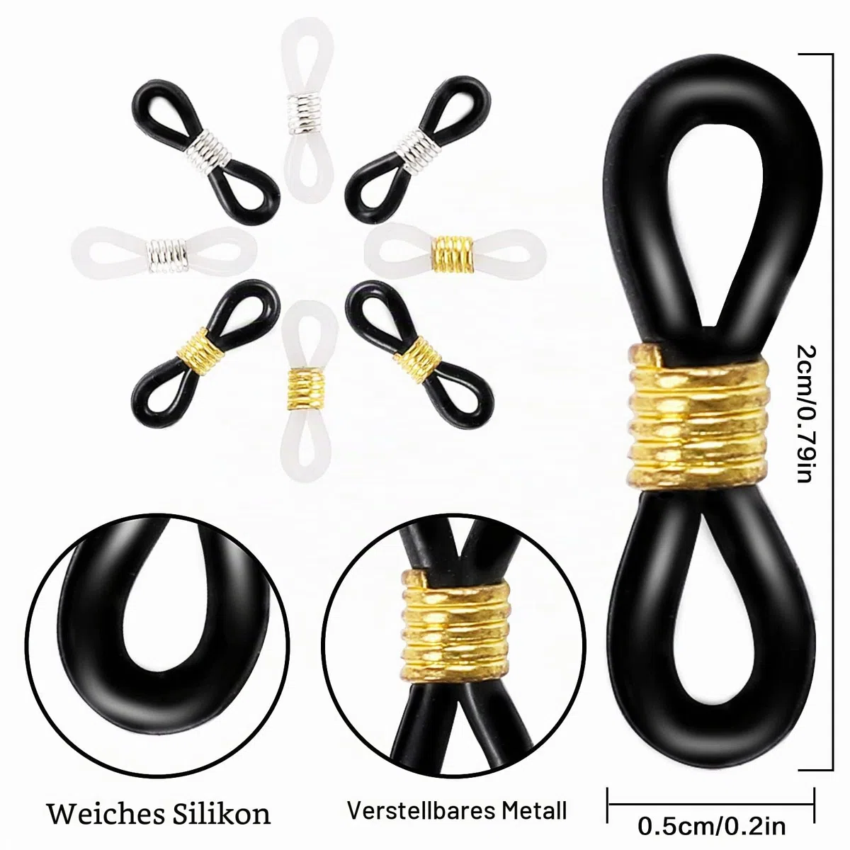 Sliverdew 100 Stück Brillenkette Verbindung, Brillenkettenhalter Silikon Brillenkettenverbinder