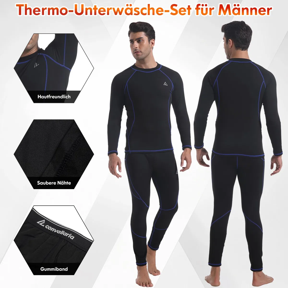 CL convallaria Thermounterwäsche Herren Atmungsaktiv Thermoaktiv Funktionsunterwäsche Innenfleece Skiunterwäsche Weich Thermo Unterwäsche Set