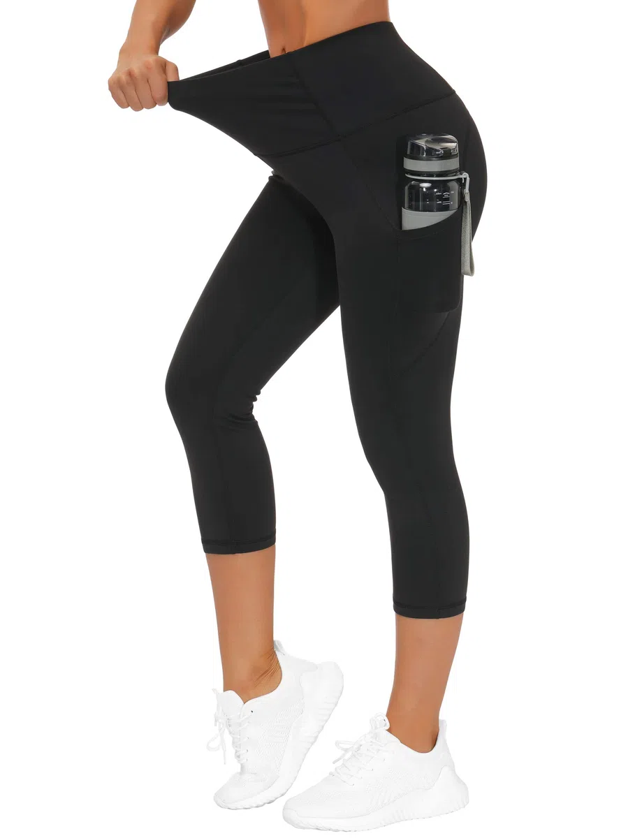 THE GYM PEOPLE Hoch taillierte Capri-Yoga Leggings mit Taschen 3/4-Länge für Damen, Bauchkontroll-Yogahose für Sport und Laufen
