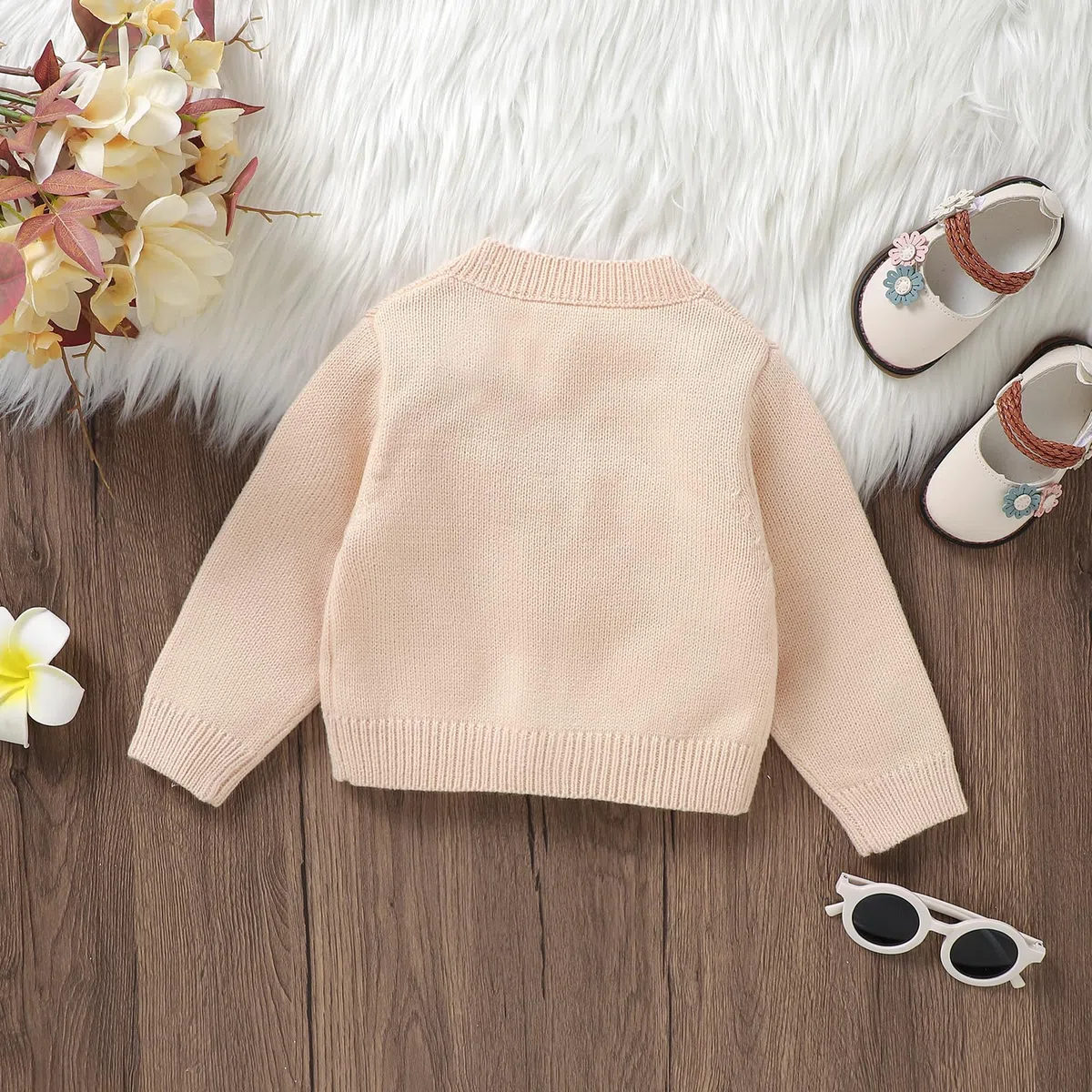 Qianderer Strickjacke für Babys, Kleinkinder, Mädchen, Blumenmuster, langärmelig, Pullover, Mäntel, Strickkleidung, warme Herbst-Winter-Outfits