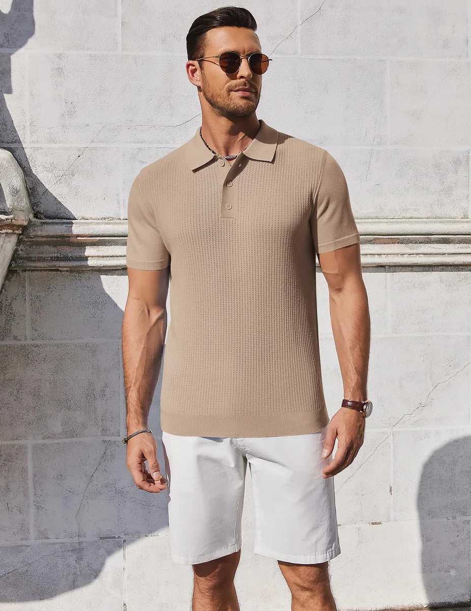 COOFANDY Poloshirt Herren Kurzarm Strick Sommer Polohemd Regular Fit Casual Golf Shirts