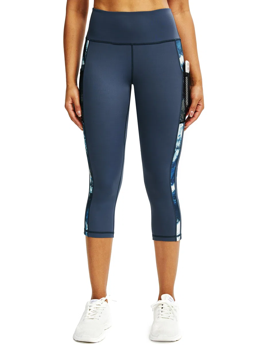 Damen 3/4 Jogginghose mit Taschen, Sporthose Damen 3/4 mit Tummy Control und Vier-Wege-Stretch, Schwarz, XS-XXL