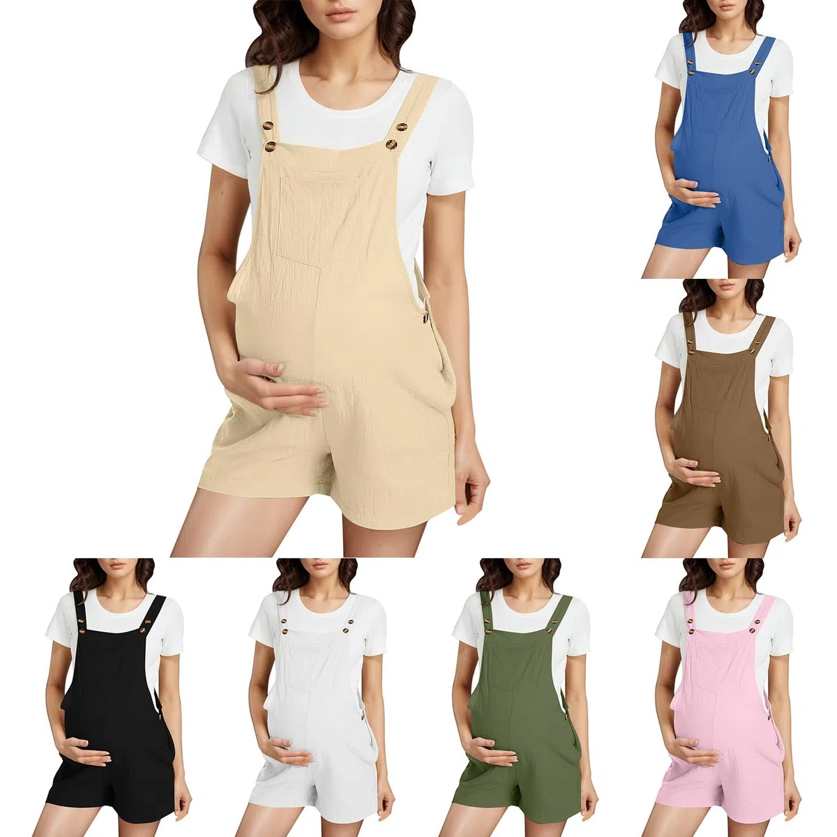 Generisch Latzhose Schwangerschaft Kurz Damen Umstands Jumpsuit Lose Baumwolle Overalls Sommer