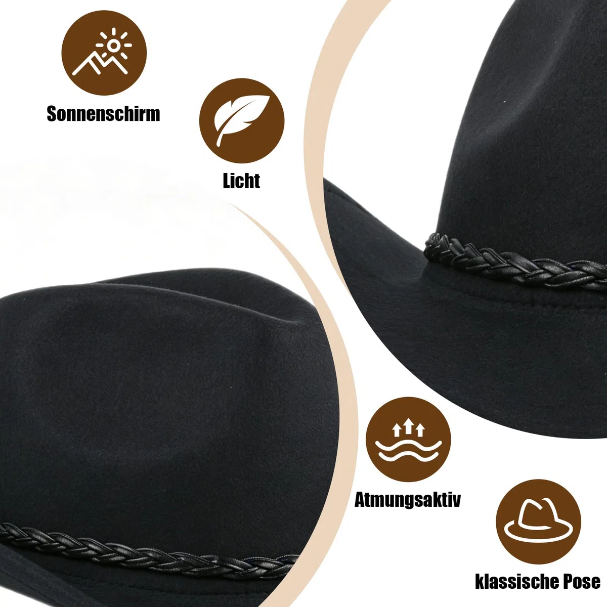 Classic Cowboy Hat for Men and Women Wide Brim Fedora with Strap Timeless Cowboy Accessories for Women Perfect Cowgirl Hat Costume Essential Black