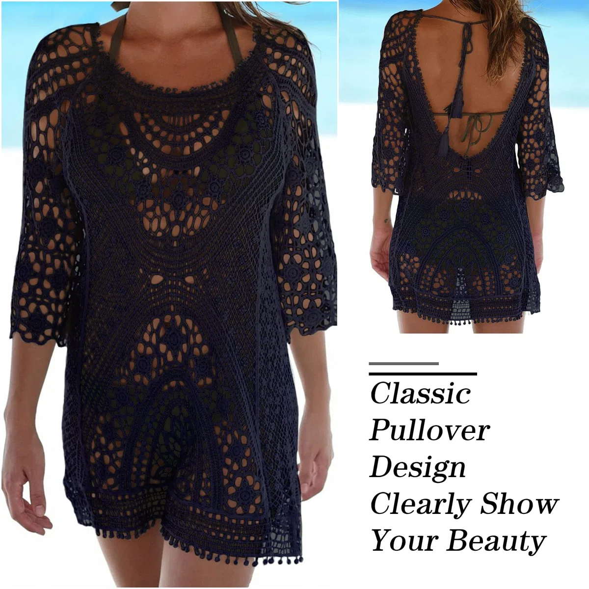 EDOTON Damen Gestrickte Strandkleid Bikini Cover Up Sommer Strand Vertuschen Bikinibluse