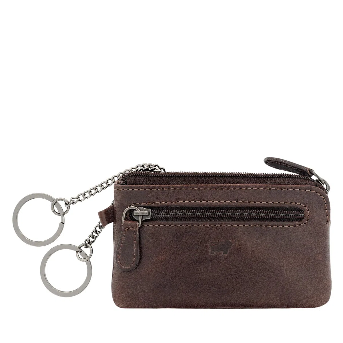 BRAUN BÜFFEL - Schlüsseletui aus echtem Rindleder Arezzo 12cm - Kleine Schlüsseltasche für Herren & Damen mit Reißverschluss & 2 Schlüsselringen - Zeitlos klassisches Schlüsselmäppchen Braun