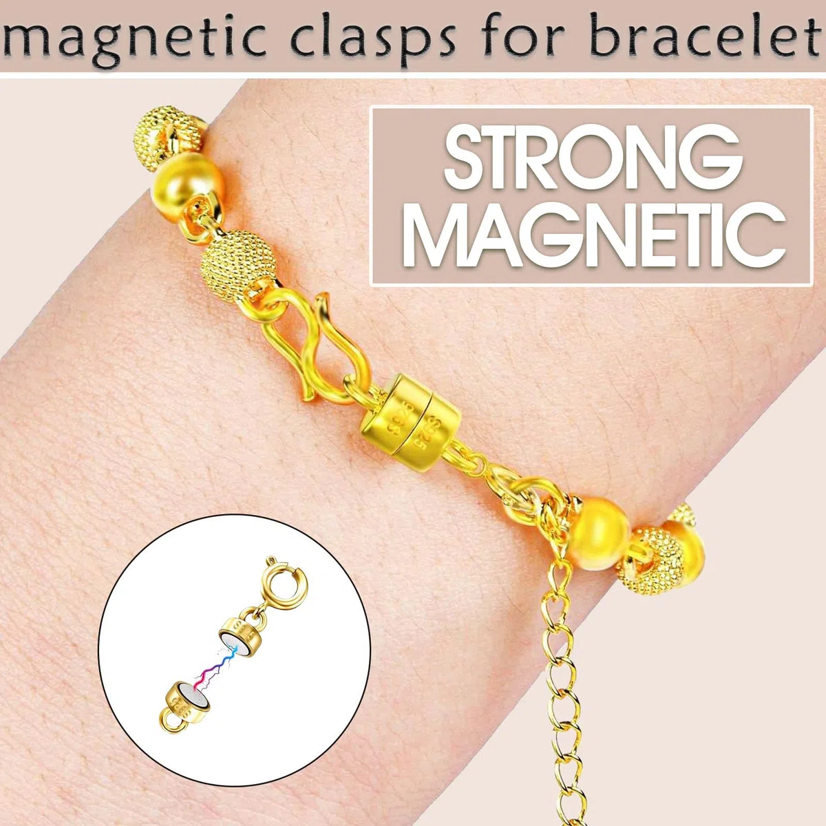 OHINGLT Magnetischer Verschluss und Verschluss aus 925er-Sterlingsilber, Roségold-Verschluss, Konverter für Armband aus Gold und Silber, für Schmuckherstellung, Verbindungsstück für