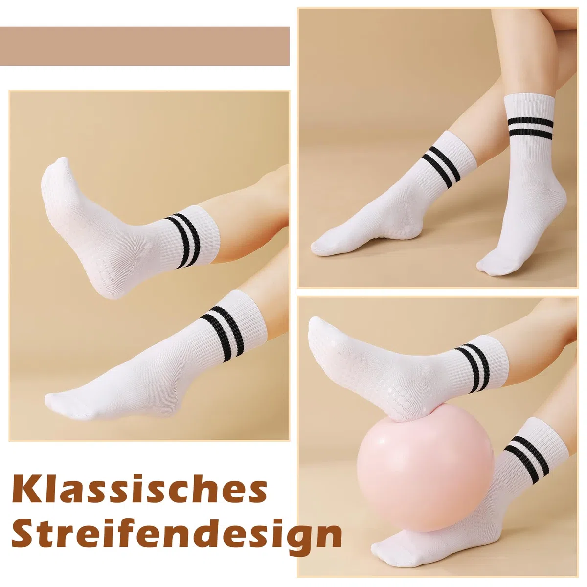 Apricitie 5 Paar Pilates Yoga Socken, Damen Stoppersocken Rutschfeste Socken mit Noppen 38-42, Baumwolle Yoga Grip Antirutschsocken für Ballett Fitness Krankenhaus
