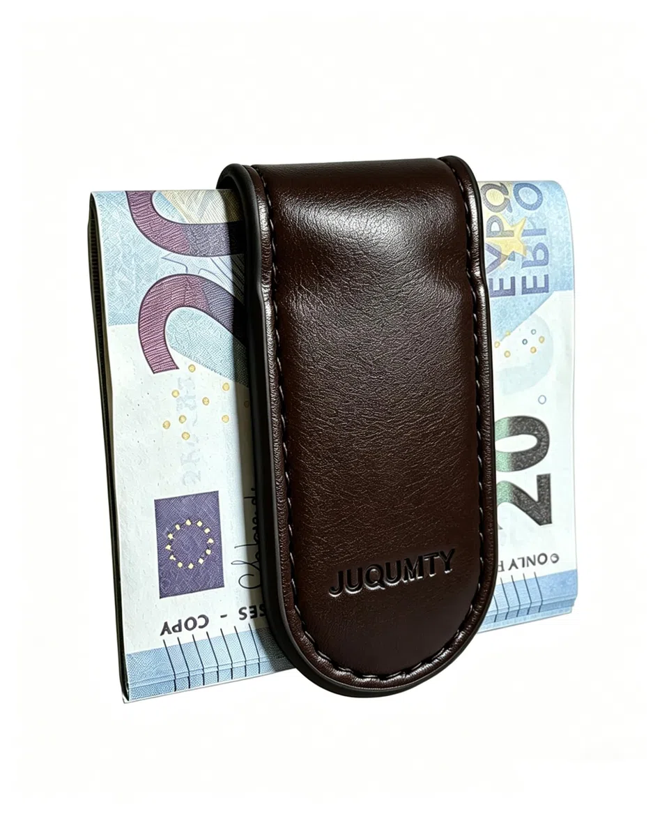 Schlanke Magnet geldklammer für Männer, Leder Kreditkarten und Visitenkartenhalter, Banknotenorganizer, minimalistische Brieftasche für Beruf, Büro Geschenk – Rund Kaffee