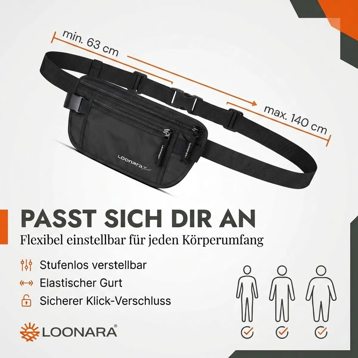 Diebstahlsichere Tasche mit RFID Blocker für Dein Reise-Zubehör - Geldgürtel (Money Belt) als Reise Sicherheitstasche - Brustbeutel Damen, Fanny Pack, Bauchtasche Damen Klein