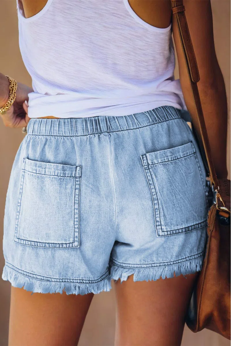 HVEPUO Damen Baumwolle Leinen Shorts Gummiband Hotpants Sommer Weite Kurze Hosen