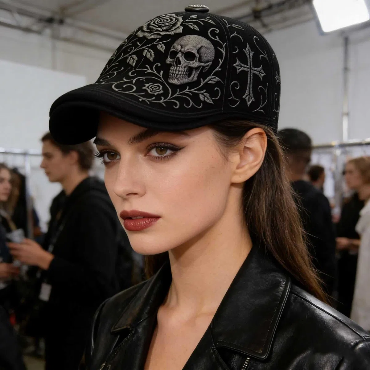 Schiebermütze mit Totenkopf und Dorn, verstellbare Mütze im Retro-Stil mit Totenkopf-Rose und Kreuz-Elementen, Retro-Enthusiasten, Geschenk für Männer und Frauen