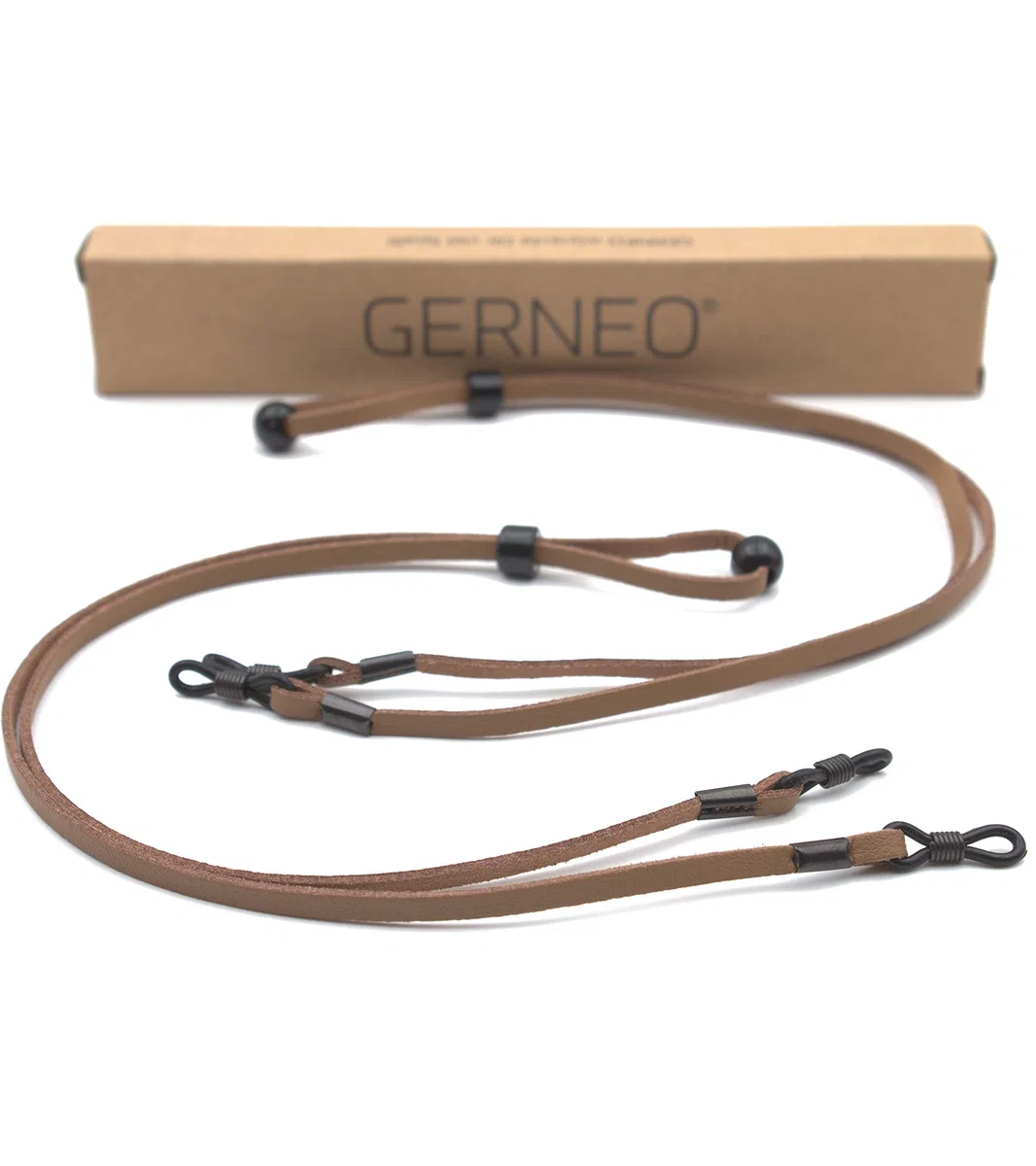 Madrid – hochwertiges Brillenband Leder- & Wildlederoptik - Unisex PU Brillenkordel für Sonnenbrillen & Lesebrillen – Band schwarz & hellbraun – Halterungen schwarz