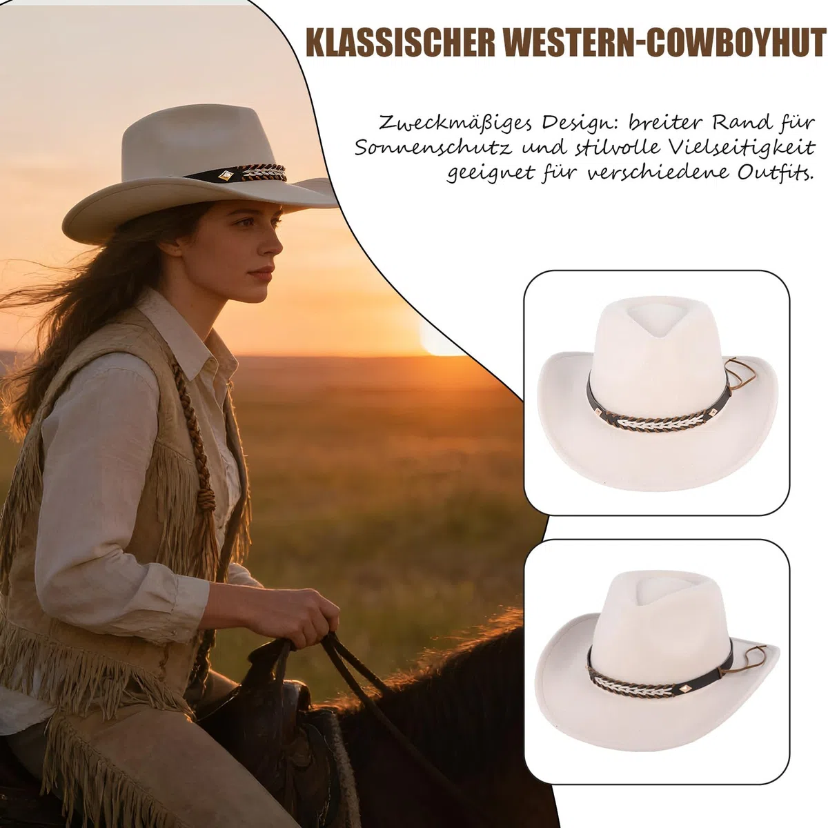 MYKAGS Klassischer breiter Rand Denim Cowboy Hut Unisex Western Retro Stil Perfekt für Camping Gartenbau Urlaub Komfortabel Langlebig Mode Zubehör für Outdoor Abenteuer Reisen (Weiß)