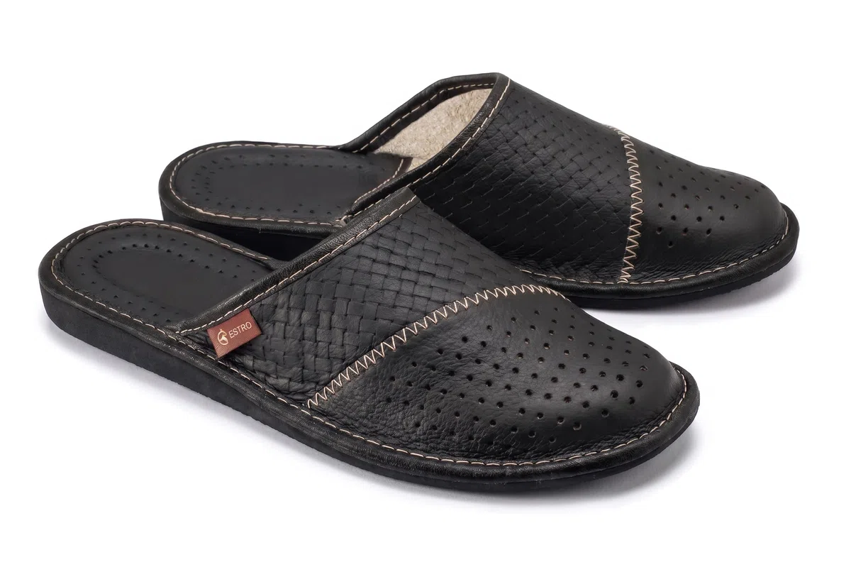 ESTRO Hausschuhe Herren Leder Herrenhausschuhe - Hausschuh Männer Pantoffel Pantoffeln Pantoletten Slipper Mann M55