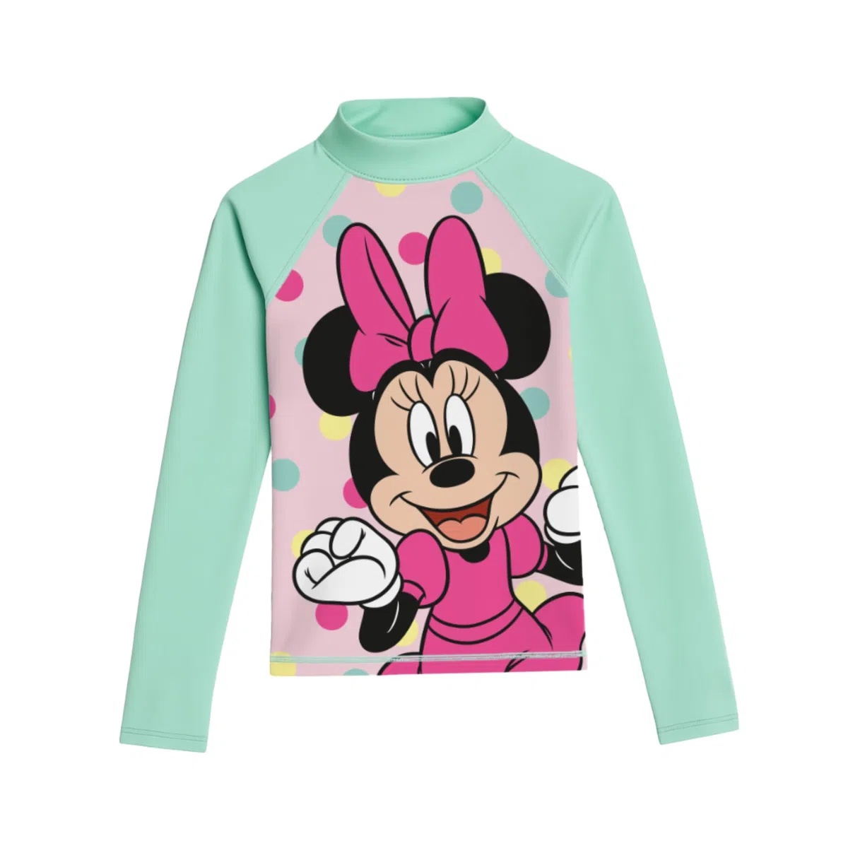 United Labels Disney Minnie Mouse Schwimmshirt UV Schutz 30 für Mädchen, Grün Rosa, Badeshirt Langarm, Bademode Kinder, Badebekleidung