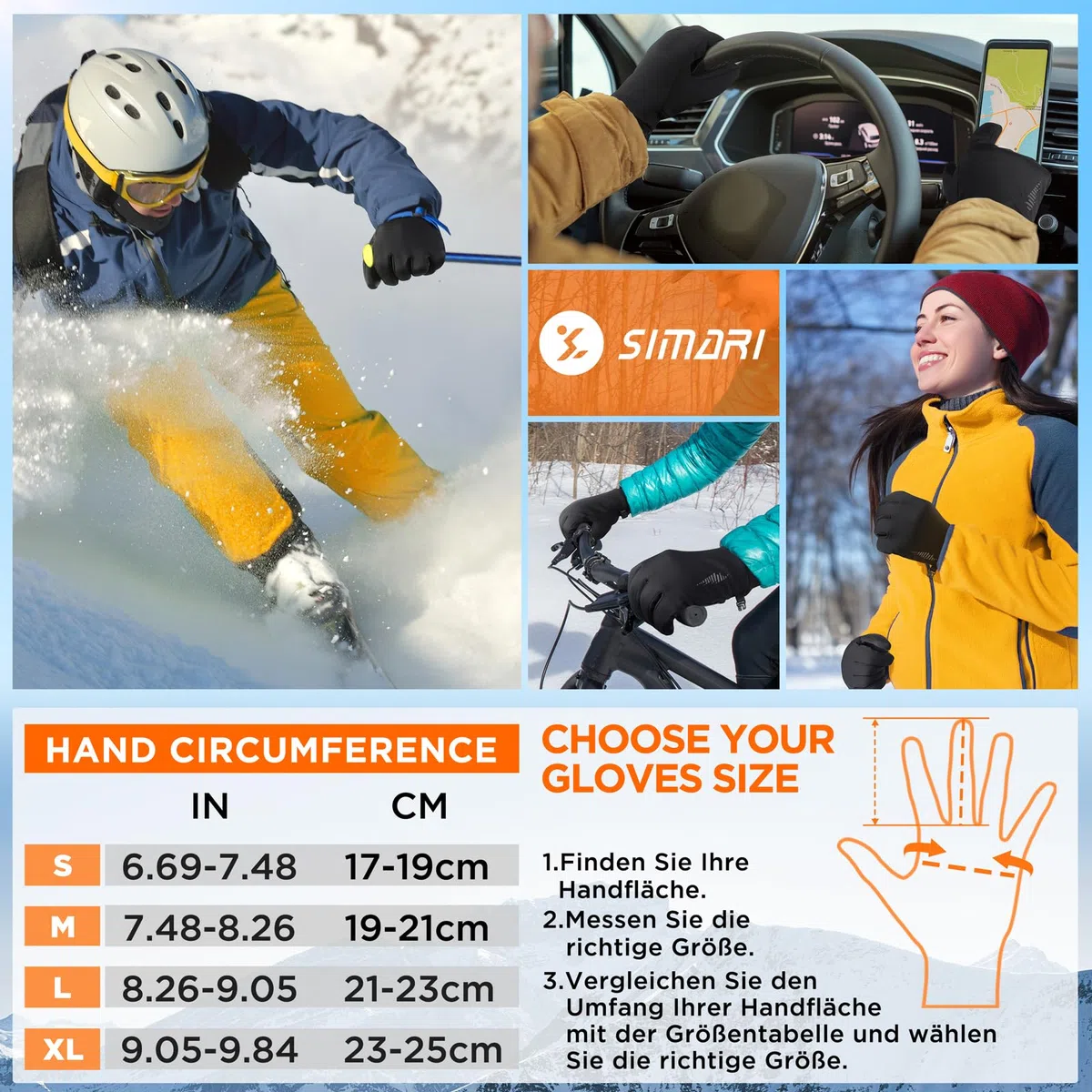 SIMARI Winterhandschuhe Herren Damen Thermo wasserdichte Warme Touchscreen Fahrradhandschuhe Snowboard Ski Outdoor Anti-Rutsch Winddicht Laufen Wandern Plüsch Winter SMRG108