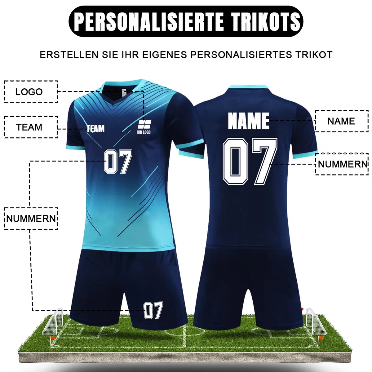 Generisch Personalisiert Trikot mit Eigenem Namen Nummer Logo, Trikot Selbst Gestalten Fußball für Kinder Erwachsene