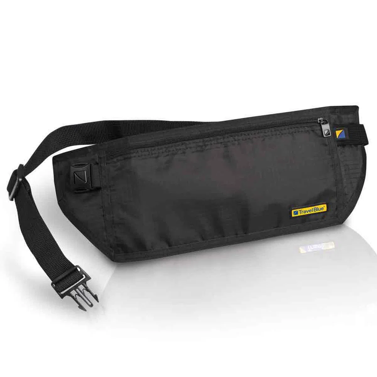 Travel Blue Sicherheits-Bauchtasche Damen & Herren - Hochwertige Polyester, Wasserabweisende Bauchtasche mit 2 großen Fächern Weich & Hautfreundlich - für von Bargeld, Reisepass (Black)