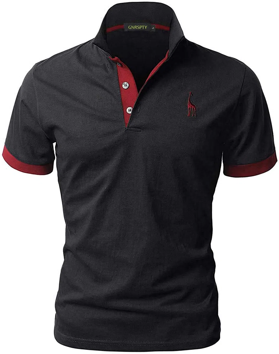 Poloshirt Herren Kurzarm Polohemd Giraffe Stickerei Einfarbig T-Shirt M-3XL