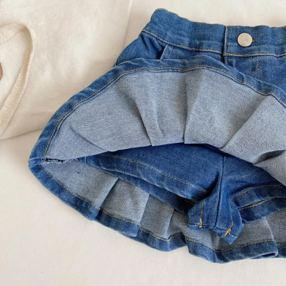 2 in 1 Baby-Mädchen Denim Rock mit Shorts Gr. 80/86/92/98 Mädchen Faltenrock A-Linie Mini Denim Kurzen Rock 104/116/122/128/134 Minirock Jeans Skirt Rock Kurz Hose 1-9 Jahre