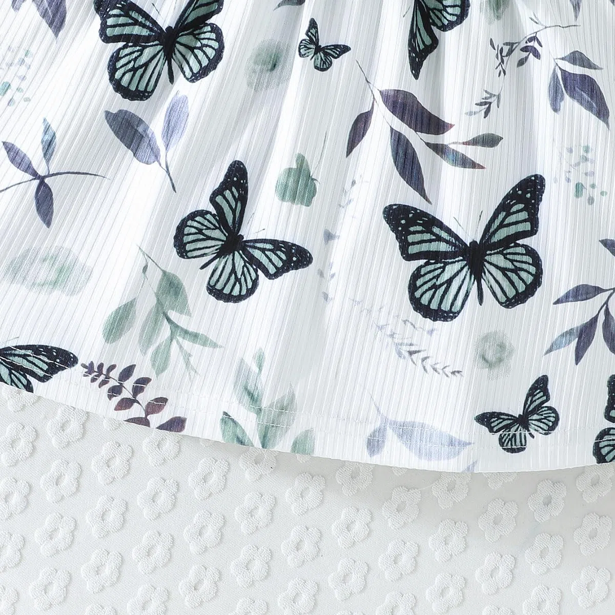 Mädchenkleid mit Schmetterlingsmuster Schleife Rüschen ärmellos süßes gepunktetes Kleid für Mädchen Sommerkleidung