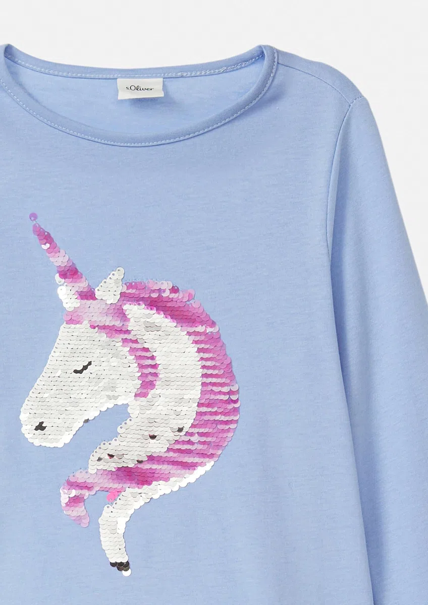 s.Oliver Mädchen Langarm-Jersey-Shirt mit Pailletten im A-Shape T-Shirt Langarm mit Pailletten