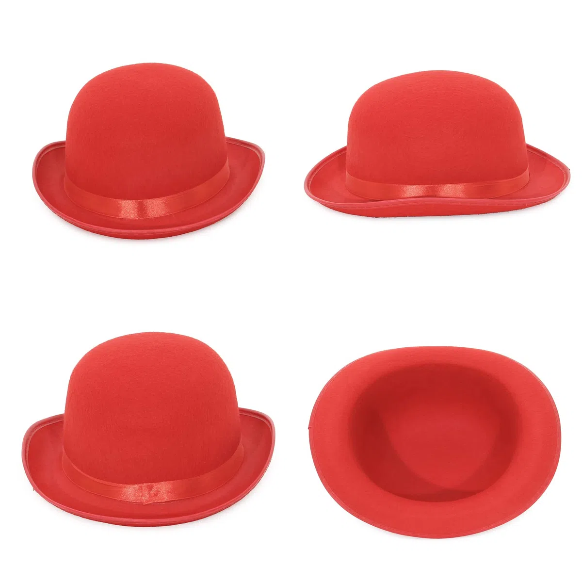 EOZY Herren Damen Melone Bowler Hut Herbst Reiterhut Filzhut Erwachsenenhut Fedora Partyhut Fasching Karneval Kappenhöhe 12cm Rot