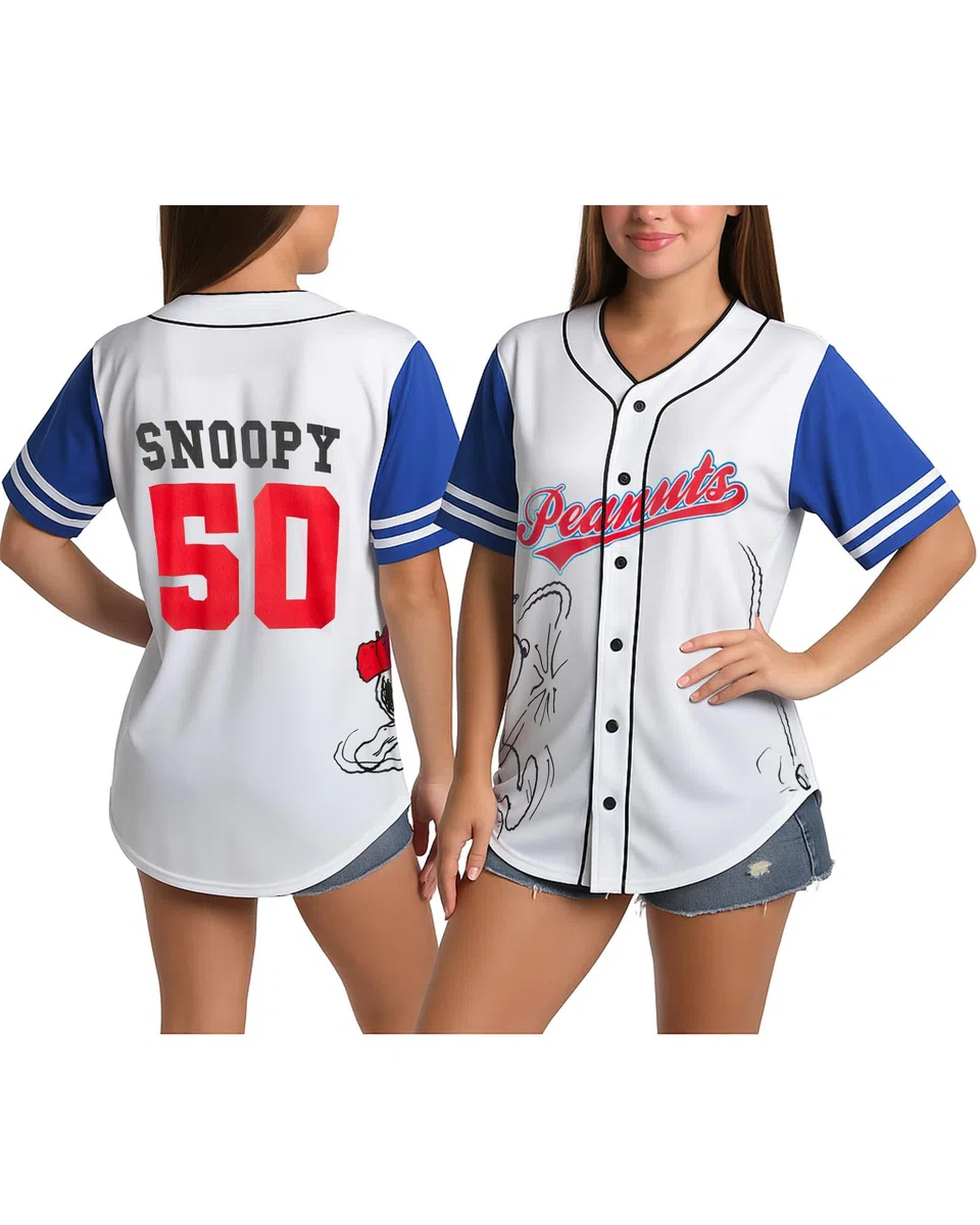 Peanuts Damen Snoopy Baseball Jersey Neuheit Mode Vintage Snoopy Shirt Jersey Top für Frauen (S-XL)