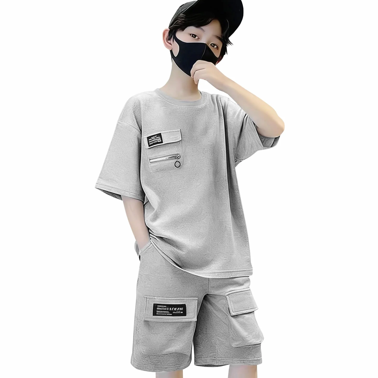 Jogginganzug Kinder Jungen Atmungsaktiv Kurzärmeliges Sportset Lässiges Sommer-Set 2tlg T-shirt + Shorts