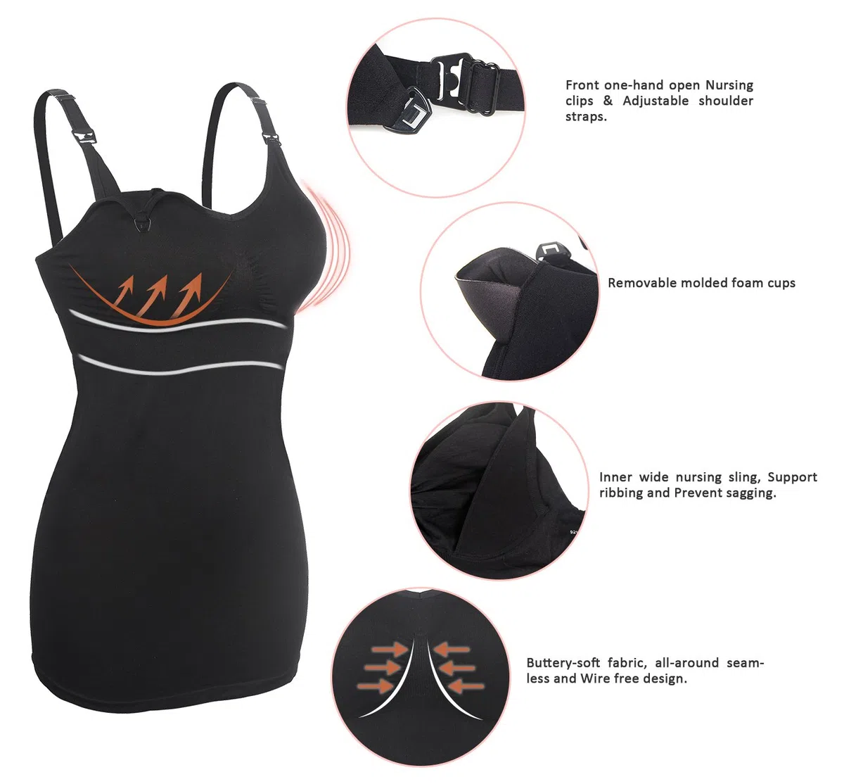 iLoveSIA Damen-Still-Nachthemd ohne Bügel, Nacht-Funktionsshirt, Top D'allaitement, 2 Stück, Lot Noir Noir, X-Large, E