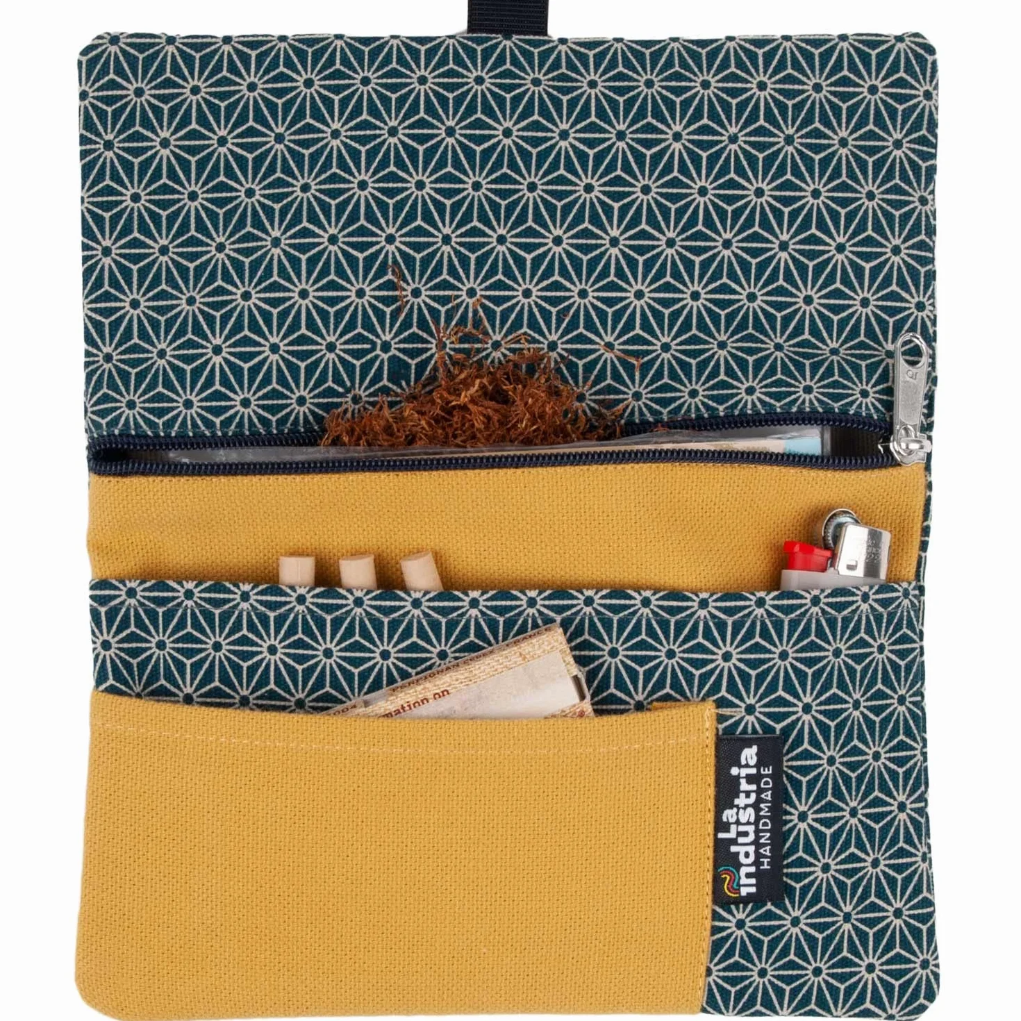 Tabaktasche aus Bio-Baumwolle - Tabakbeutel mit Filterfach, Blättchen & Feuerzeug MAKI