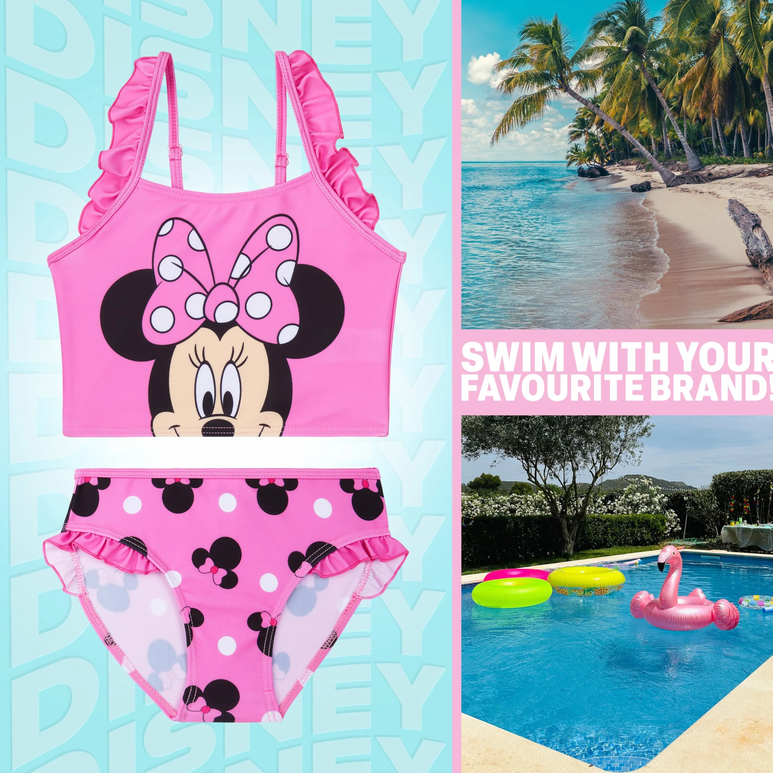 Disney Stitch | Minnie Mouse Bikini Mädchen Badeanzug, Elastisch & Verstellbar, Sommer Bademode Tankini Set Zweiteilig, Geschenke für Kinder
