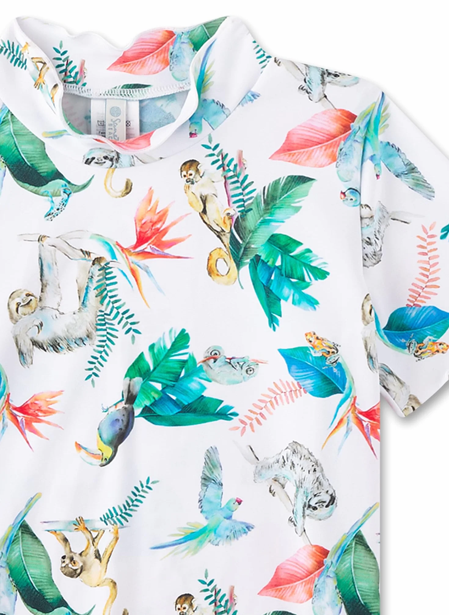 Sanetta Kinder UV Shirt Kurzarm Off-White Dschungel | Praktisches und schützendes Badeshirt aus Polyamid-Mix für Mädchen. Bademode für Kinder