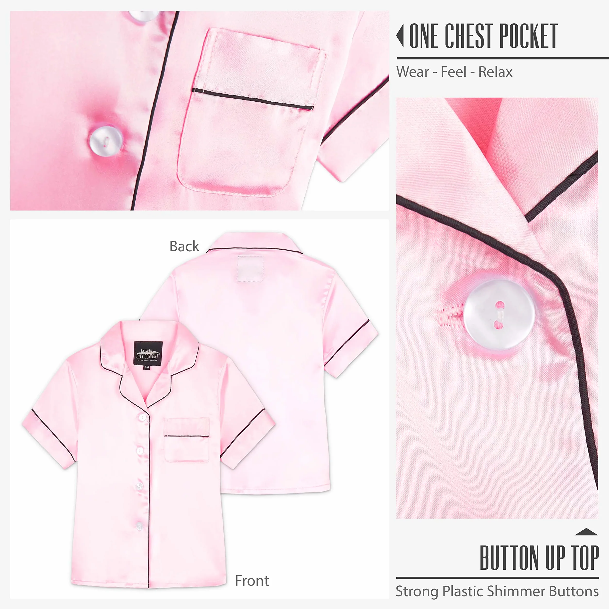 CityComfort Schlafanzug Mädchen 7-16 Jahre, 2-teiliges Satin Sommer Pyjama Set mit Kurzarm Top und Shorts, Geschenke für Mädchen
