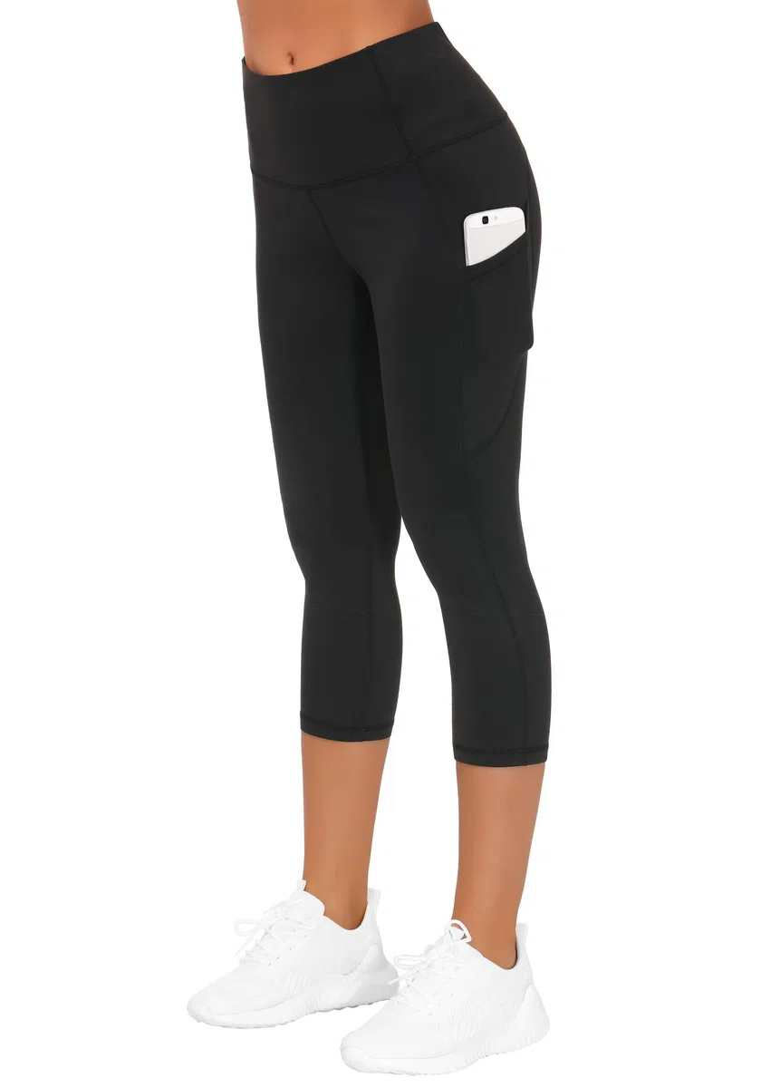 THE GYM PEOPLE Hoch taillierte Capri-Yoga Leggings mit Taschen 3/4-Länge für Damen, Bauchkontroll-Yogahose für Sport und Laufen