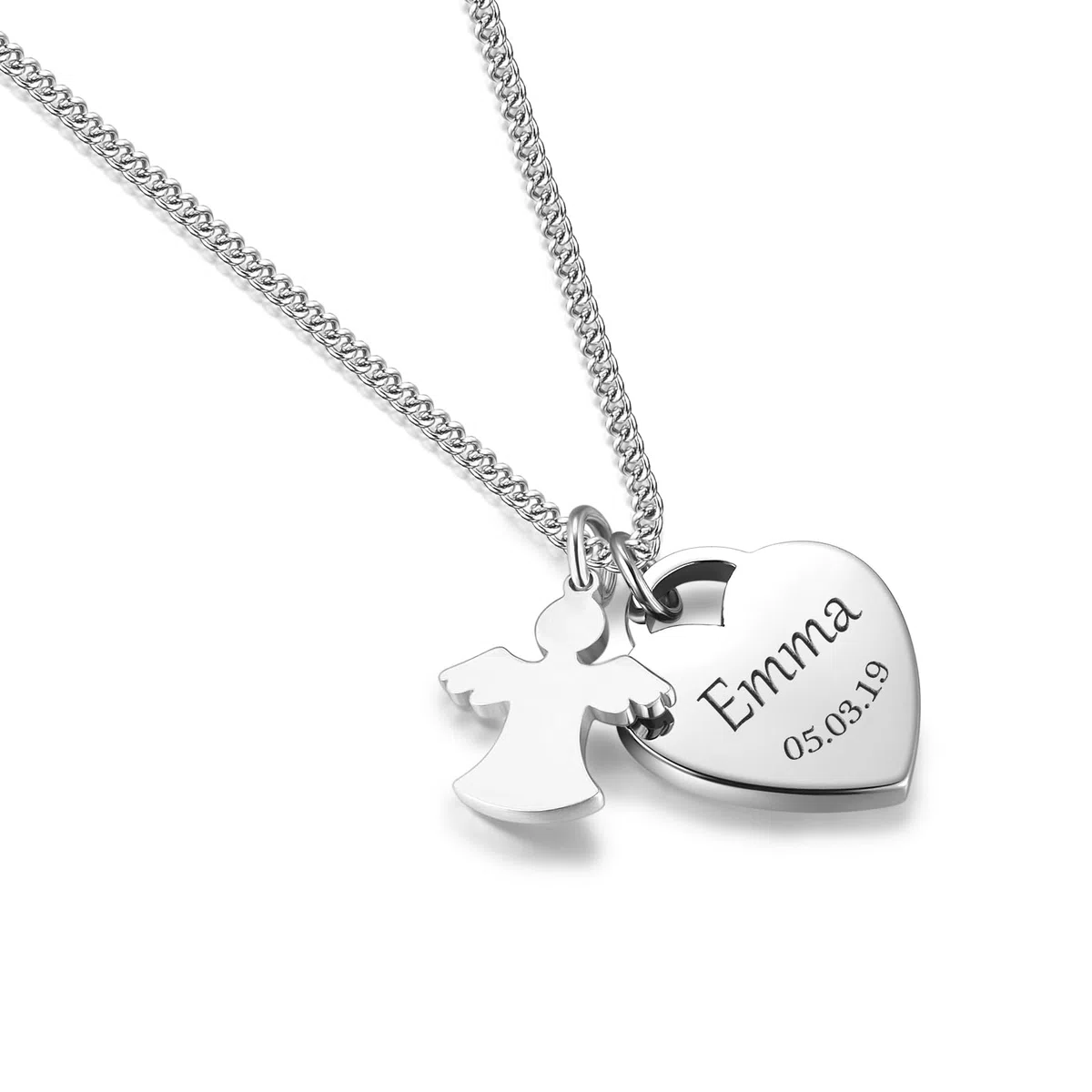 TMT Personalisierte Taufkette für Mädchen mit Schutzengel oder Kreuz (silber & rose-gold) | Kette mit Namen Gravur | Ideal als Geschenk zur Einschulung, Firmung, Taufe, Taufgeschenke für Mädchen