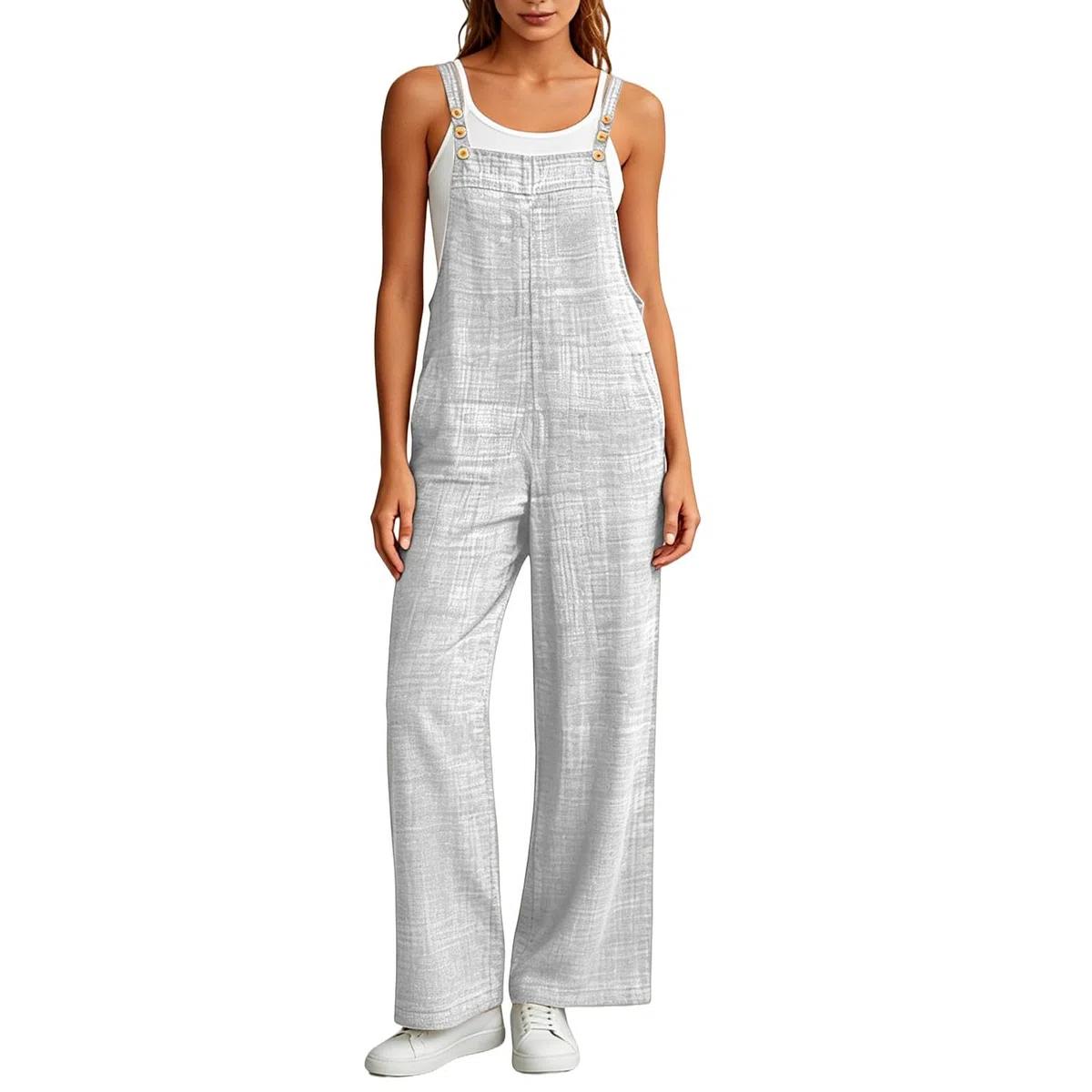 Latzhose Damen Sommer Baggy Freizeit Lang Elegant Retro Loose Breite Beine Jumpsuit Playsuit Overall Dungarees Hosen mit Taschen,Jumpsuit Damen Sommer Elegant S-XXL
