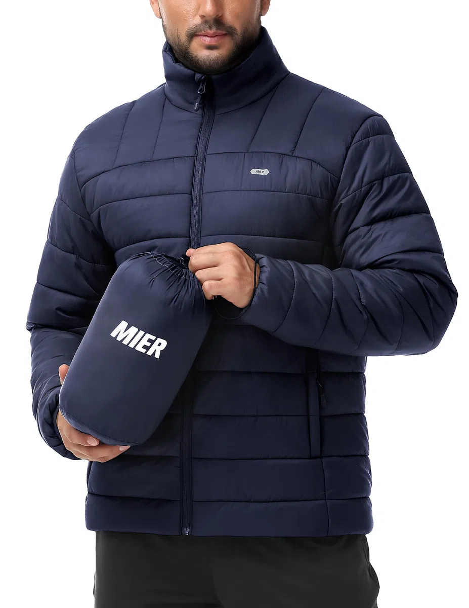MIER Puffer Jacke für Herren Leichtgewicht isolierte Puffy Mantel mit Tasche Warme Winter gepolsterte Packbare Jacken, wasserdicht