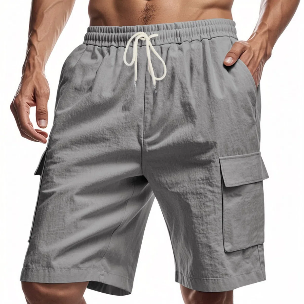 Leinen Shorts Herren Sommershorts Strandshorts Herrenhose Kurz Jogginghose Locker Freizeithose für Herren Casual Cargo Short