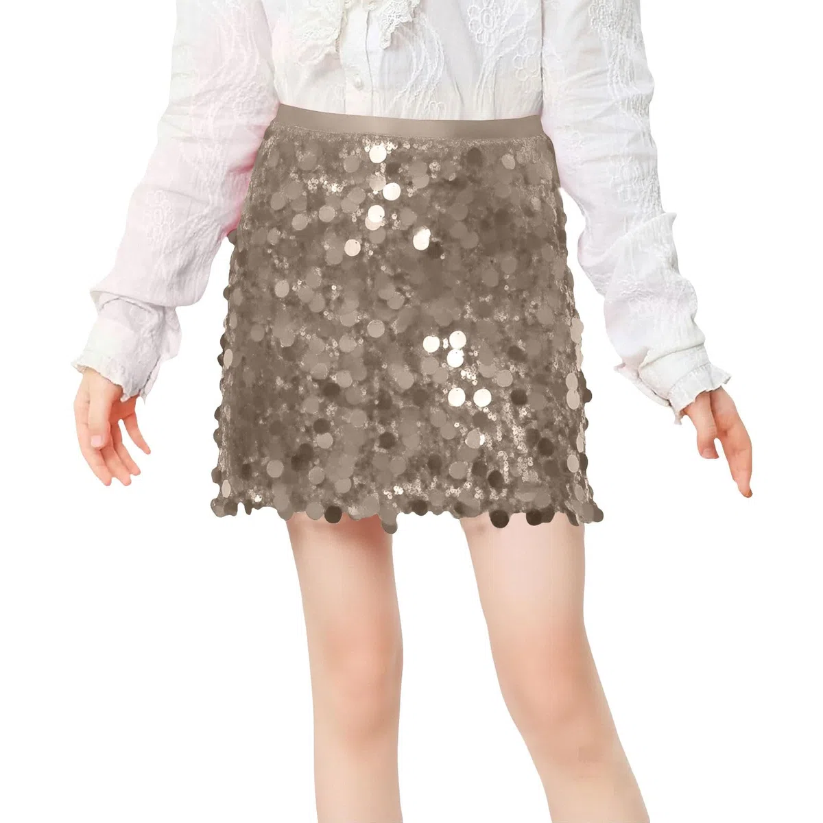 glitzerrock Kind Glitzerrock Mädchen Pailletten Rock Elastischer Bund Funkelnde Glitzer Plissee Skorts mit Futter für Kinder Tanz Prinzessinnen Rock mädchen 134