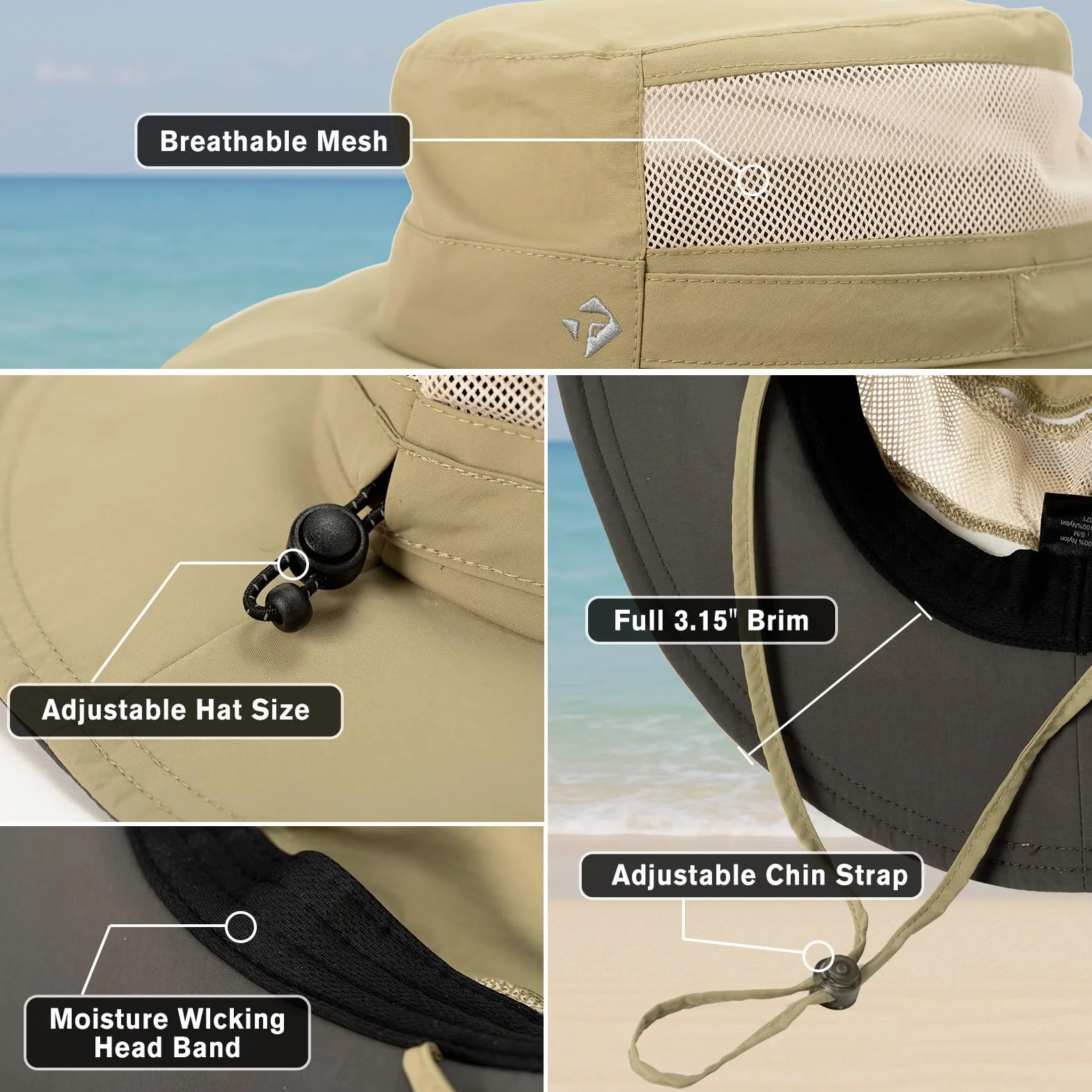 TOP-EX Sommer Sonnenhut für Herren Damen mit breiter Krempe UPF 50, UV-Schutz Safari Hut verstellbar, Wandern atmungsaktiv für Outdoor-Abenteuer